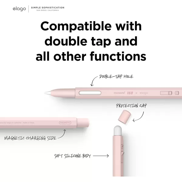 elago x MONAMI Pencil Case Compatible with Apple Pencil 2nd Generation Cover Sleeve Classic Design Compatible with Magnetic Charging and Double Tap Must Read Installation InstructionsPeony Pink