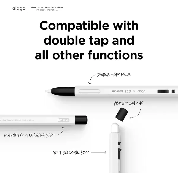 elago x MONAMI Pencil Case Compatible with Apple Pencil 2nd Generation Cover Sleeve Classic Design Compatible with Magnetic Charging and Double Tap Must Read Installation InstructionsWhite
