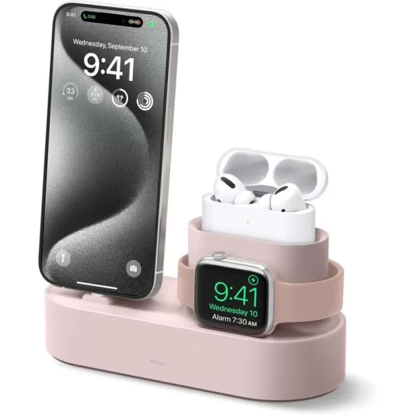 elago 3 in 1 Charging Station Compatible with Apple Products Apple Watch Series 9876SE54321SE Apple AirPods Pro 21 AirPods 321 and All iPhone Models Original Cables RequiredSand Pink