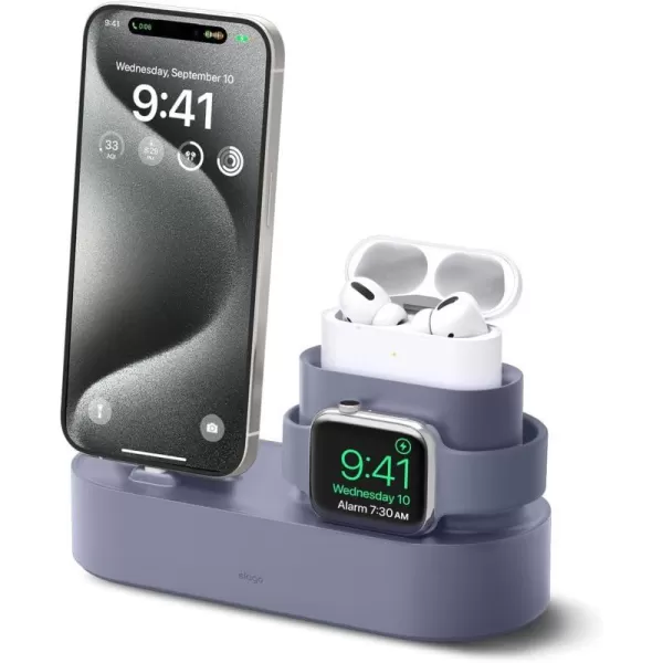 elago 3 in 1 Charging Station Compatible with Apple Products Apple Watch Series 9876SE54321SE Apple AirPods Pro 21 AirPods 321 and All iPhone Models Original Cables RequiredLavender Grey