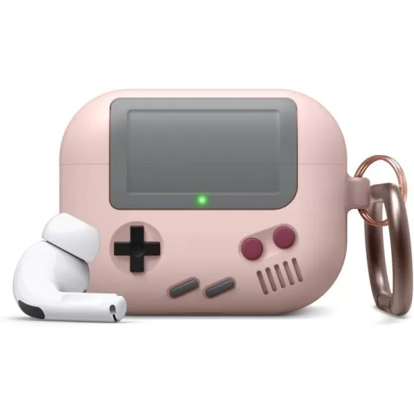 elago AW5 Compatible with Airpods Pro Case Classic Handheld Game Console Design Case with Keychain Durable Silicone Construction MagSafe Compatible US Patent Registered Light GreySand Pink