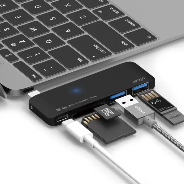 elago Aluminum Charging Multi Hub USBC  Power DeliveryCharging Multi Hub5 Slots Data Transfer  for AllNew MacBook and Pro All USBC Devices BlackBlack