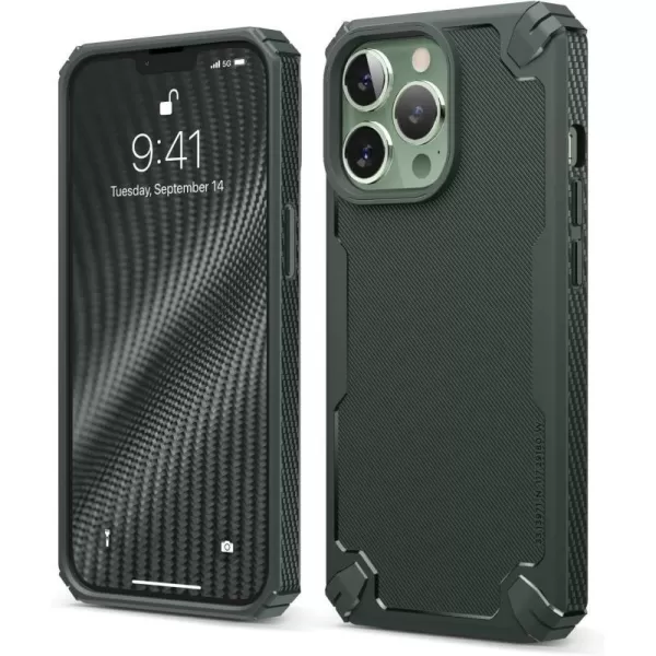 elago Armor Compatible with iPhone 13 Pro Max Case 67 Inch  US Military Grade Drop Protection HeavyDuty Protection Carbon Fiber Texture Tough Rugged Design Shockproof Bumper Cover BlackiPhone 13 Pro Dark Green