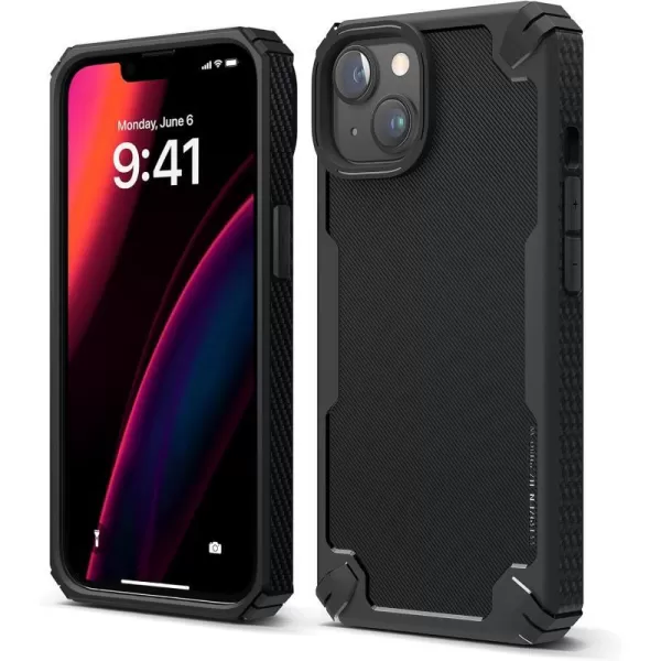 elago Armor Compatible with iPhone 14 Case 61 Inch  US Military Grade Drop Protection HeavyDuty Protective Case Carbon Fiber Texture Tough Rugged Design Shockproof Bumper Cover SandBlack