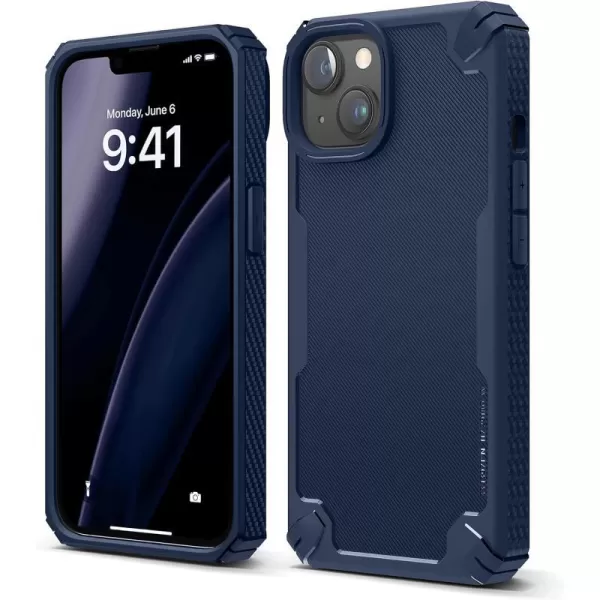 elago Armor Compatible with iPhone 14 Case 61 Inch  US Military Grade Drop Protection HeavyDuty Protective Case Carbon Fiber Texture Tough Rugged Design Shockproof Bumper Cover SandJean Indigo