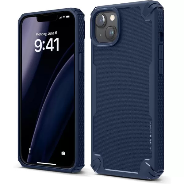 elago Armor Compatible with iPhone 14 Plus Case 67 Inch  US Military Grade Drop Protection HeavyDuty Protective Case Carbon Fiber Texture Tough Rugged Design Shockproof Bumper Cover SandJean Indigo