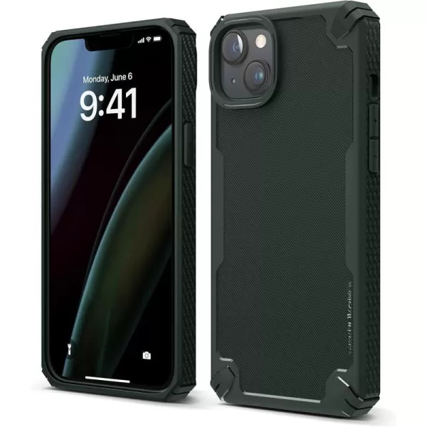 elago Armor Compatible with iPhone 14 Plus Case 67 Inch  US Military Grade Drop Protection HeavyDuty Protective Case Carbon Fiber Texture Tough Rugged Design Shockproof Bumper Cover SandDark Green