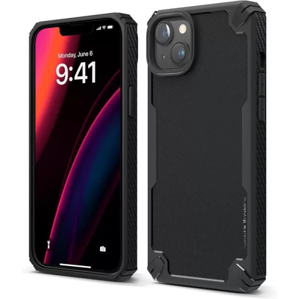 elago Armor Compatible with iPhone 14 Plus Case 67 Inch  US Military Grade Drop Protection HeavyDuty Protective Case Carbon Fiber Texture Tough Rugged Design Shockproof Bumper Cover SandBlack