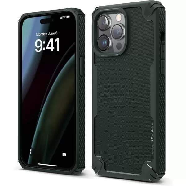 elago Armor Compatible with iPhone 14 Pro Max Case 67 InchUS Military Grade Drop Protection HeavyDuty Protective Case Carbon Fiber Texture Tough Rugged Design Shockproof Bumper CoverDarkGreenDark Green