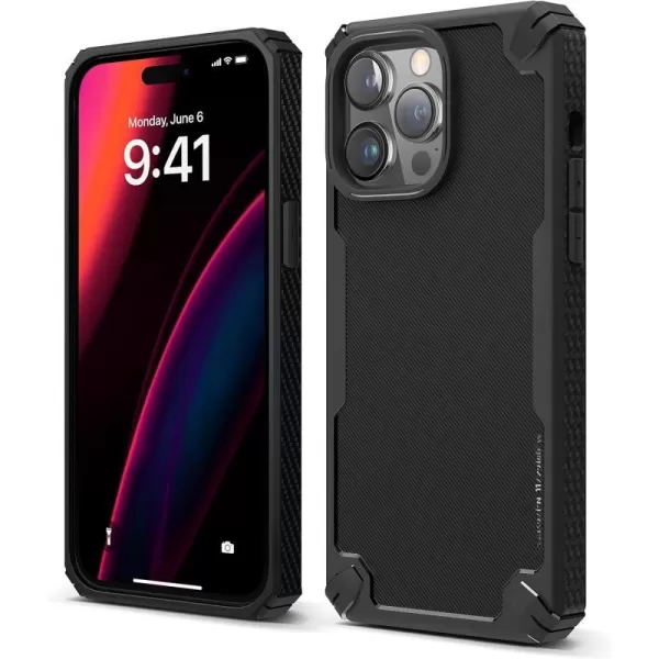 elago Armor Compatible with iPhone 14 Pro Max Case 67 InchUS Military Grade Drop Protection HeavyDuty Protective Case Carbon Fiber Texture Tough Rugged Design Shockproof Bumper CoverDarkGreenBlack