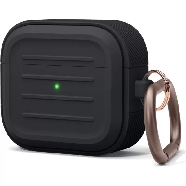 elago Army Case with Keychain Compatible with AirPods 3  Supports Wireless ReCharging Shock Resistant and Provides Full Protection StoneBlack