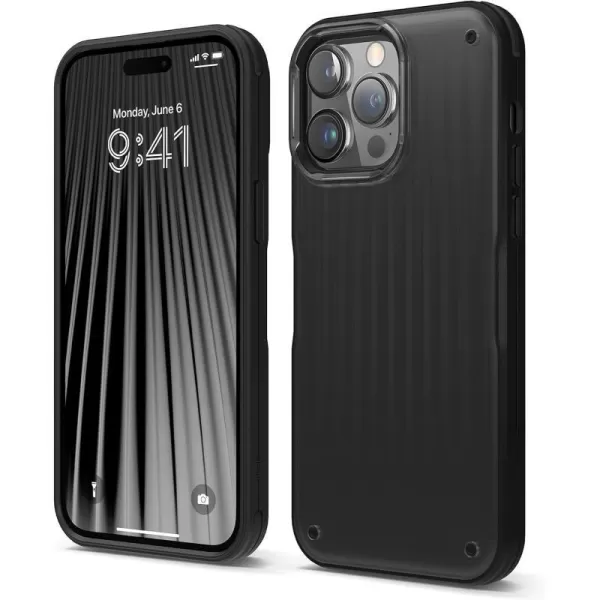 elago Buckler Compatible with iPhone 14 Pro Max Case 67 Inch  US Military Grade Drop Protection HeavyDuty Protective Cover Carbon Fiber Texture Rugged Design Shockproof Bumper Frosted ClearBlack