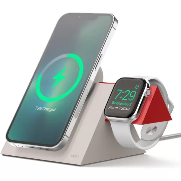 elago Charging Station Compatible with iPhone 15 Series iPhone 14 Series iPhone 13 Series iPhone 12 Series Compatible with MagSafe Compatible with Apple Watch Series  Chargers are NOT IncludedStone  Red