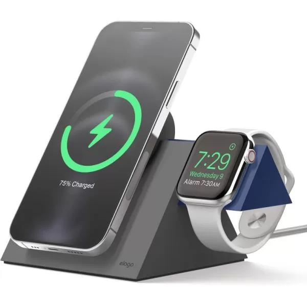 elago Charging Station Compatible with iPhone 15 Series iPhone 14 Series iPhone 13 Series iPhone 12 Series Compatible with MagSafe Compatible with Apple Watch Series  Chargers are NOT IncludedDark Grey  Jean Indigo