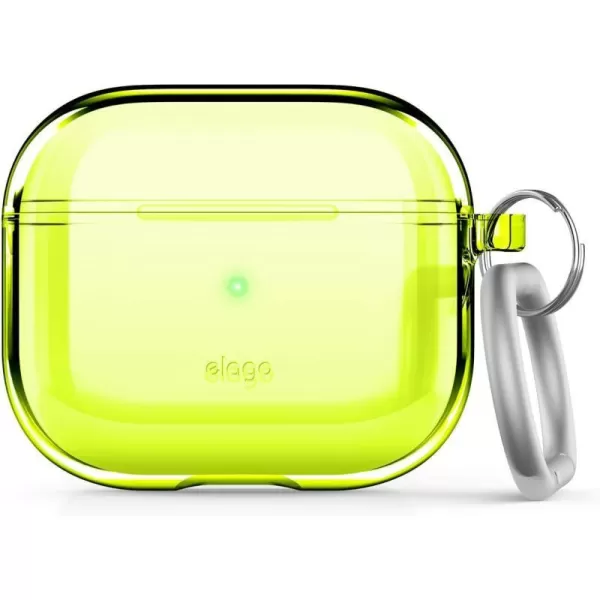 elago Compatible with AirPods 3rd Generation Case Clear Transparent Clear Case Compatible with Apple AirPods 3 Carabiner Included Neon YellowNeon Yellow