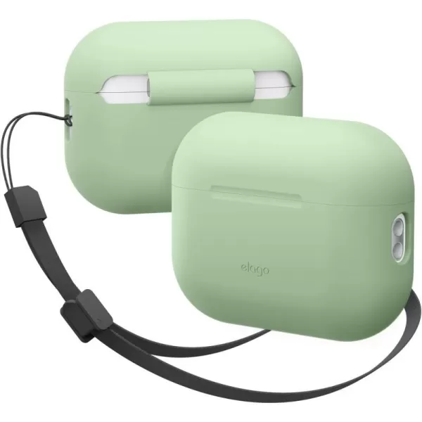 elago Compatible with AirPods Pro 2 Case 2022 Silicone Case with Lanyard Compatible with Apple AirPods Pro 2nd Generation Case Front LED Visible Fabric Lanyard Included BlackPastel Green