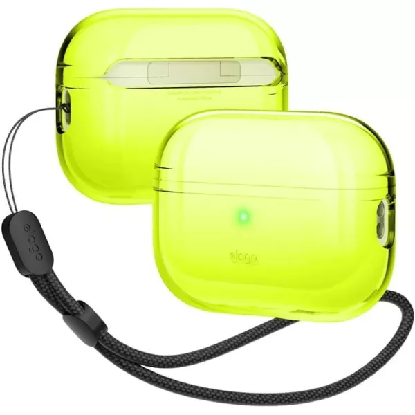 elago Compatible with AirPods Pro 2nd Generation Case Clear with Lanyard  Compatible with AirPods Pro 2 Case Protective Cover Shockproof Wireless Charging Reduced Yellowing Neon YellowNeon Yellow