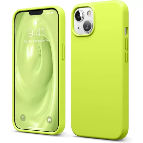 elago Compatible with iPhone 13 Case Liquid Silicone Case Full Body Screen Camera Protective Cover Shockproof Slim Phone Case AntiScratch Soft Microfiber Lining 61 inch Pastel GreenNeon Yellow