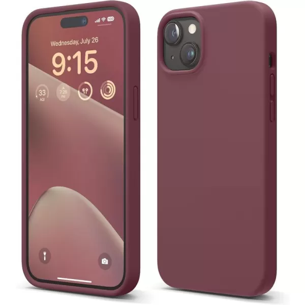 elago Compatible with iPhone 15 Plus Case Liquid Silicone Case Full Body Protective Cover Shockproof Slim Phone Case AntiScratch Soft Microfiber Lining 67 inch Lovely PinkBurgundy