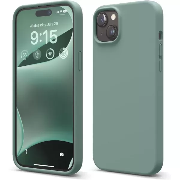 elago Compatible with iPhone 15 Plus Case Liquid Silicone Case Full Body Protective Cover Shockproof Slim Phone Case AntiScratch Soft Microfiber Lining 67 inch Lovely PinkMidnight Green