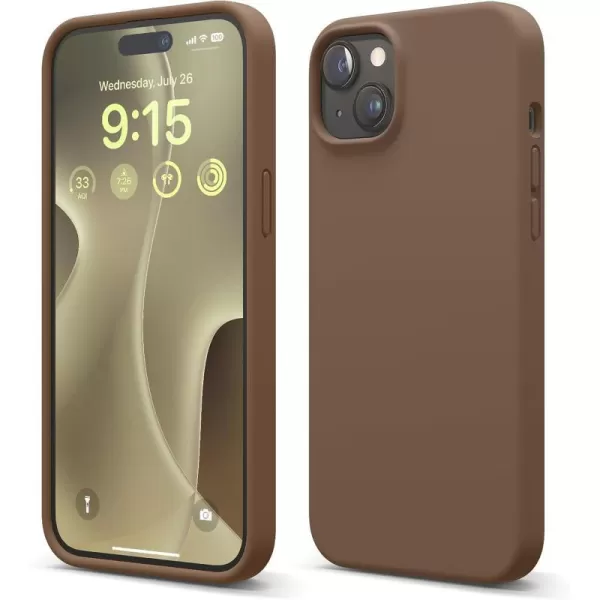 elago Compatible with iPhone 15 Plus Case Liquid Silicone Case Full Body Protective Cover Shockproof Slim Phone Case AntiScratch Soft Microfiber Lining 67 inch Lovely PinkBrown