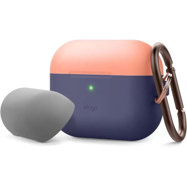 elago Duo AirPods Pro Case with Keychain Designed for Apple AirPods Pro Case Cover 2 Caps  1 Body Front LED Visible  Classic White Peach  Pastel Green Peach Medium Grey  Jean Indigo