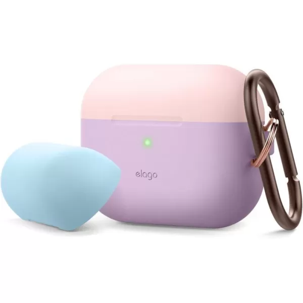 elago Duo AirPods Pro Case with Keychain Designed for Apple AirPods Pro Case Cover 2 Caps  1 Body Front LED Visible  Classic White Peach  Pastel Green Lovely Pink Pastel Blue  Lavender