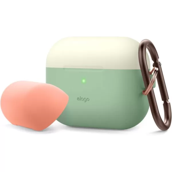 elago Duo AirPods Pro Case with Keychain Designed for Apple AirPods Pro Case Cover 2 Caps  1 Body Front LED Visible  Classic White Peach  Pastel Green Classic White Peach  Pastel Green