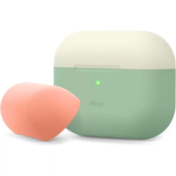 elago Duo Case Compatible with AirPods Pro Case 2 Caps  1 Body Supports Wireless Charging Peach Medium Grey  Jean Indigo Top  Classic White PeachBottom  Pastel Green