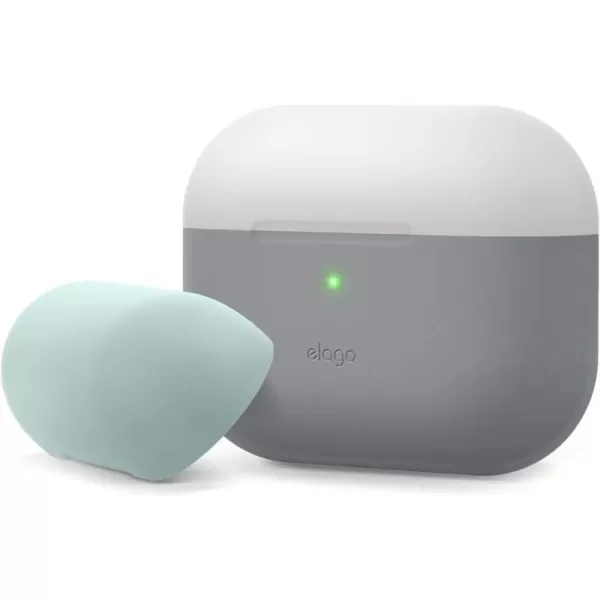 elago Duo Case Compatible with AirPods Pro Case 2 Caps  1 Body Supports Wireless Charging Peach Medium Grey  Jean Indigo Top  Light Grey Baby MintBottom  Dark Grey Translucent