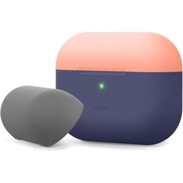 elago Duo Case Compatible with AirPods Pro Case 2 Caps  1 Body Supports Wireless Charging Peach Medium Grey  Jean Indigo Top  Peach Medium GreyBottom  Jean Indigo