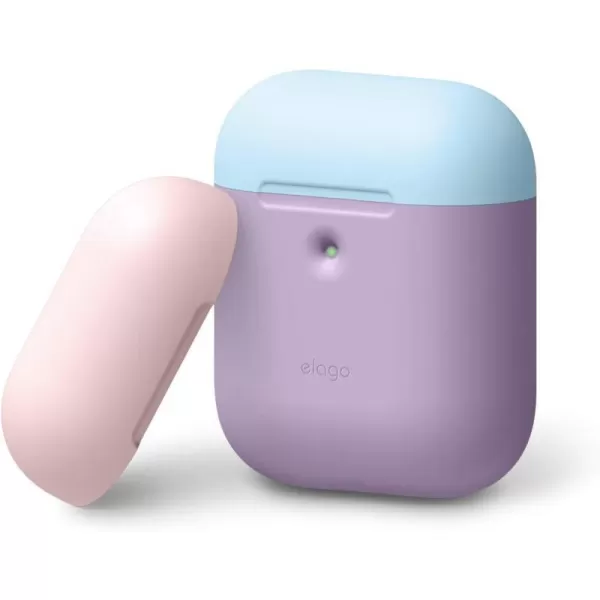 elago Duo Case Compatible with Apple AirPods 2 Wireless Charging Case Front LED Visible AntiSlip Coating Inside BodyJean IndigoTopPeach Medium GreyBodyLavender  TopPastel Blue Lovely Pink