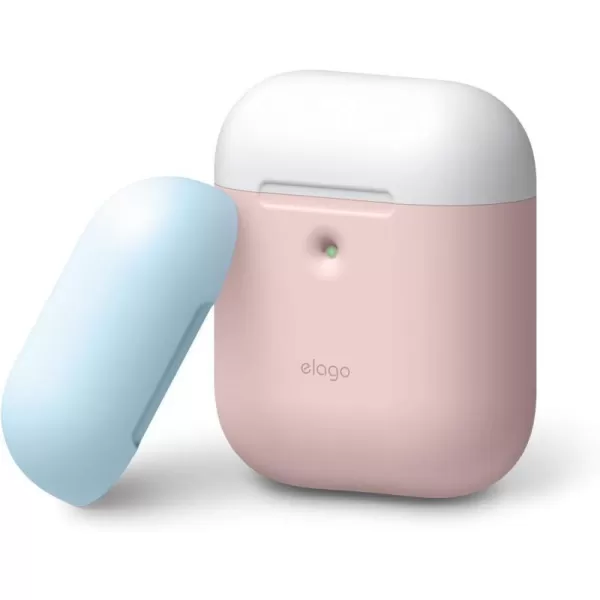 elago Duo Case Compatible with Apple AirPods 2 Wireless Charging Case Front LED Visible AntiSlip Coating Inside BodyJean IndigoTopPeach Medium GreyBodyPink  TopWhite Pastel Blue