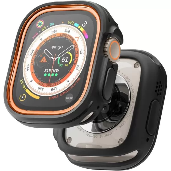 elago Duo Case Compatible with Apple Watch Ultra 2 Apple Watch Ultra Case Full Protection Hard PC  TPU Material Full Access to Screen Two PCs Included Strap not IncludedTPU Black  PC Orange Black