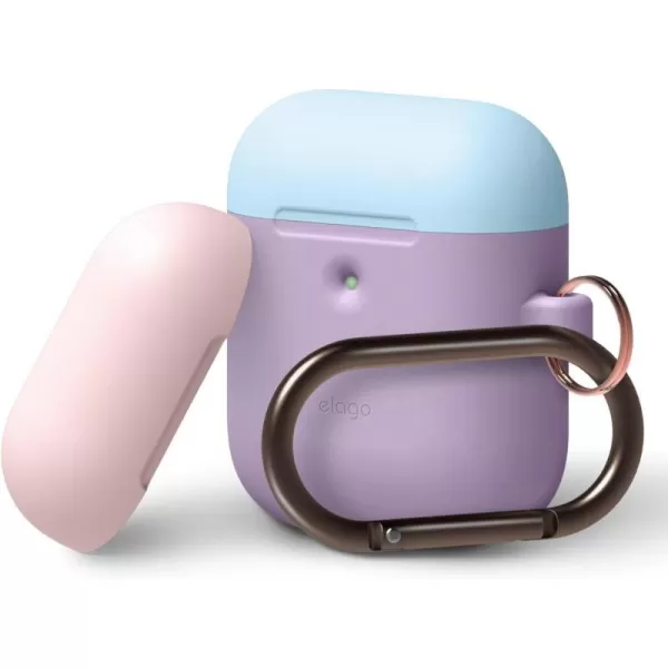 elago Duo Hang Case Compatible with AirPods 2 BodyLavenderTop Pastel Blue Pink  Two Color Caps Front LED Visible Compatible with 2nd Generation Wireless Charging Case Patent RegisteredBodyLavender  Top Pastel Blue Pink