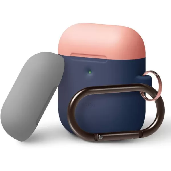 elago Duo Hang Case Compatible with AirPods 2 BodyLavenderTop Pastel Blue Pink  Two Color Caps Front LED Visible Compatible with 2nd Generation Wireless Charging Case Patent RegisteredBodyJean indigo  TopPeach Grey