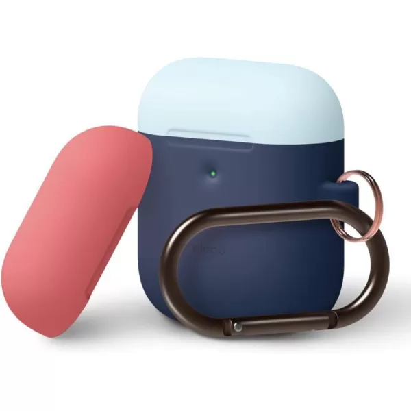 elago Duo Hang Case Compatible with AirPods 2 BodyLavenderTop Pastel Blue Pink  Two Color Caps Front LED Visible Compatible with 2nd Generation Wireless Charging Case Patent RegisteredBodyJean Indigo  TopPastel Blue Italian Rose