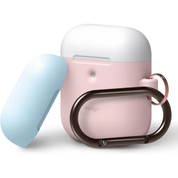 elago Duo Hang Case Compatible with AirPods 2 BodyLavenderTop Pastel Blue Pink  Two Color Caps Front LED Visible Compatible with 2nd Generation Wireless Charging Case Patent RegisteredBodyPink  TopWhite Pastel Blue