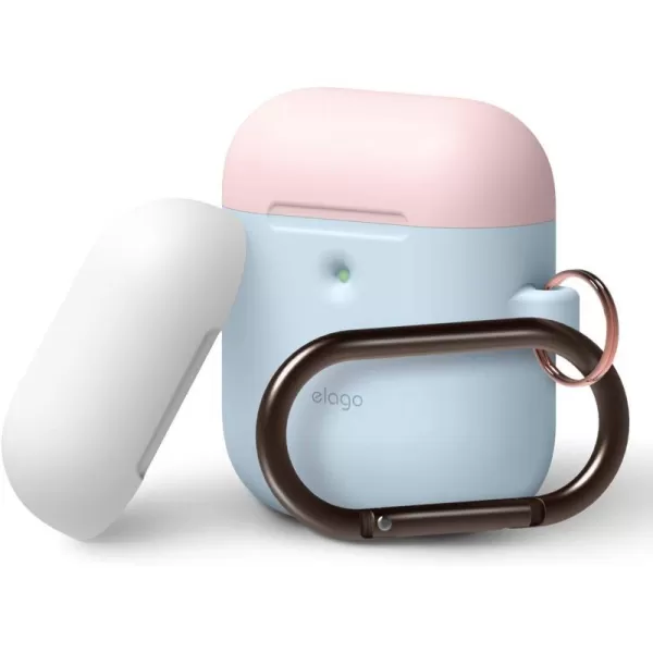 elago Duo Hang Case Compatible with AirPods 2 BodyLavenderTop Pastel Blue Pink  Two Color Caps Front LED Visible Compatible with 2nd Generation Wireless Charging Case Patent RegisteredBodyPastel Blue  TopPink White