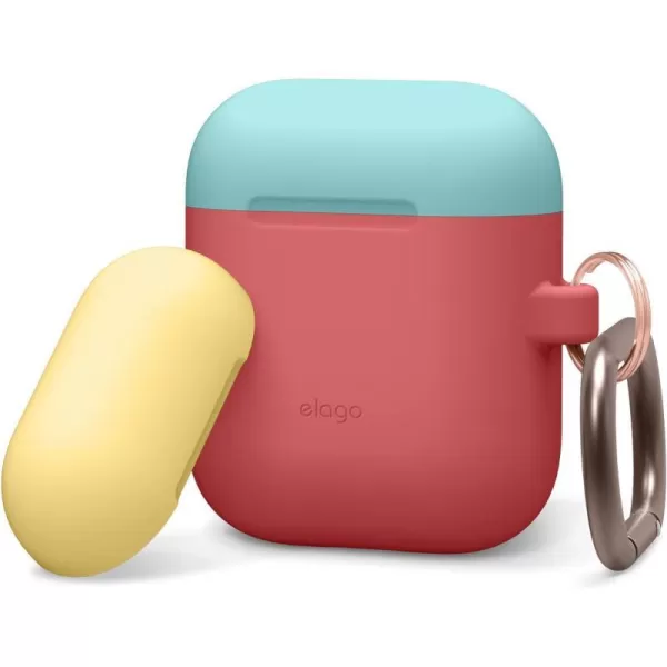 elago Duo Hang Case Compatible with Apple AirPods Case 1 amp 2 Carabiner Included Supports Wireless Charging 2 Color Caps  1Body Pastel Blue Lovely Pink  LavenderBODYItalian Rose  TOPCoral Blue Creamy Yellow