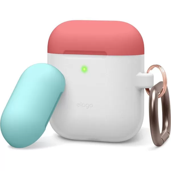 elago Duo Hang Case Compatible with Apple AirPods Case 1 amp 2 Carabiner Included Supports Wireless Charging 2 Color Caps  1Body Pastel Blue Lovely Pink  LavenderBODYNightglow Blue  TOPItalian Rose Coral Blue