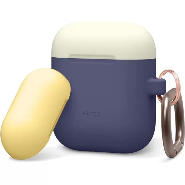 elago Duo Hang Case Compatible with Apple AirPods Case 1 amp 2 Carabiner Included Supports Wireless Charging 2 Color Caps  1Body Pastel Blue Lovely Pink  LavenderBODYJean Indigo  TOPClassic White Creamy Yellow