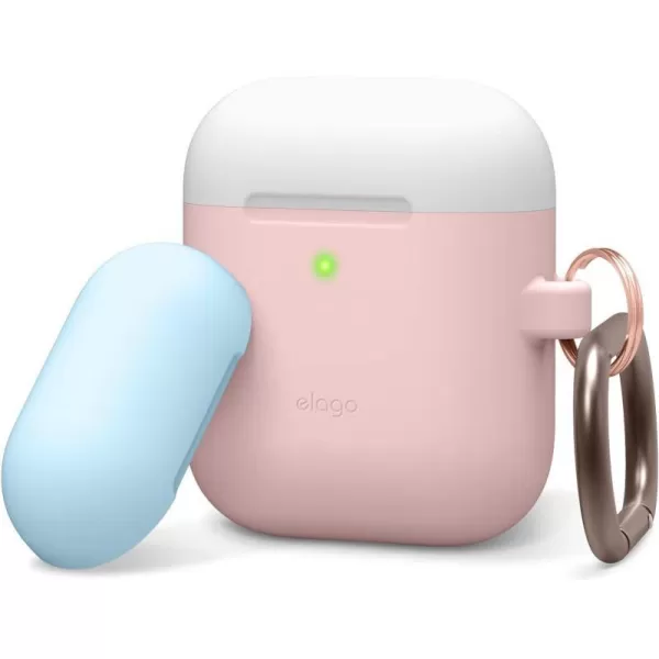 elago Duo Hang Case Compatible with Apple AirPods Case 1 amp 2 Carabiner Included Supports Wireless Charging 2 Color Caps  1Body Pastel Blue Lovely Pink  LavenderBODYLovely Pink  TOP White Pastel Blue