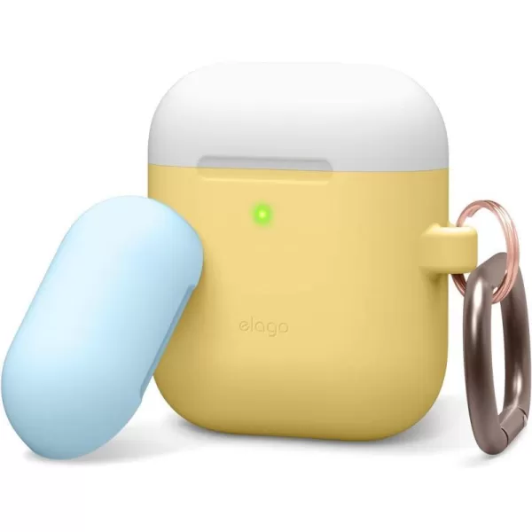 elago Duo Hang Case Compatible with Apple AirPods Case 1 amp 2 Carabiner Included Supports Wireless Charging 2 Color Caps  1Body Pastel Blue Lovely Pink  LavenderBODYCreamy Yellow  TOPWhite Pastel Blue