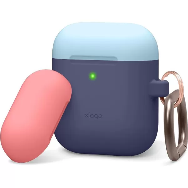 elago Duo Hang Case Compatible with Apple AirPods Case 1 amp 2 Carabiner Included Supports Wireless Charging 2 Color Caps  1Body Pastel Blue Lovely Pink  LavenderBODYJean Indigo  TOPPastel Blue Italian Rose