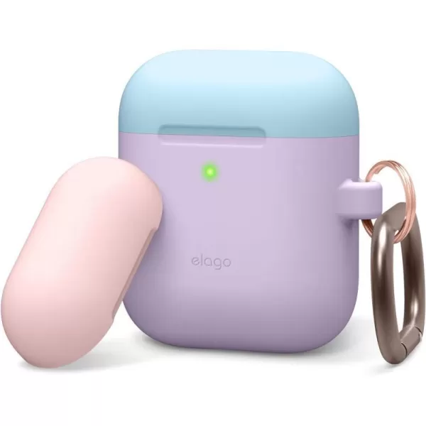 elago Duo Hang Case Compatible with Apple AirPods Case 1 amp 2 Carabiner Included Supports Wireless Charging 2 Color Caps  1Body Pastel Blue Lovely Pink  LavenderBODYLavender  TOPPastel Blue Lovely Pink