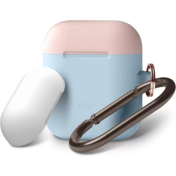 elago Duo Hang Case Compatible with Apple AirPods Case 1 amp 2 Carabiner Included Supports Wireless Charging 2 Color Caps  1Body Pastel Blue Lovely Pink  LavenderBODYPastel Blue  TOPLovely Pink White