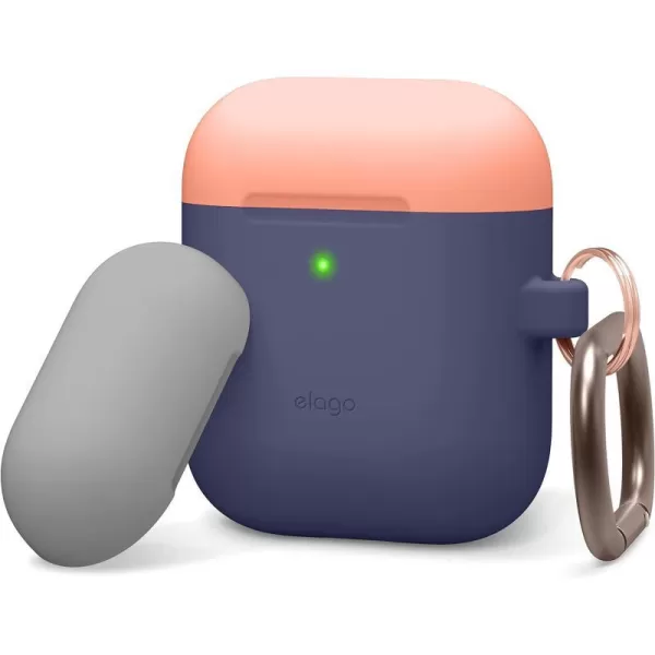 elago Duo Hang Case Compatible with Apple AirPods Case 1 amp 2 Carabiner Included Supports Wireless Charging 2 Color Caps  1Body Pastel Blue Lovely Pink  LavenderBODYJean Indigo  TOPPeach Grey