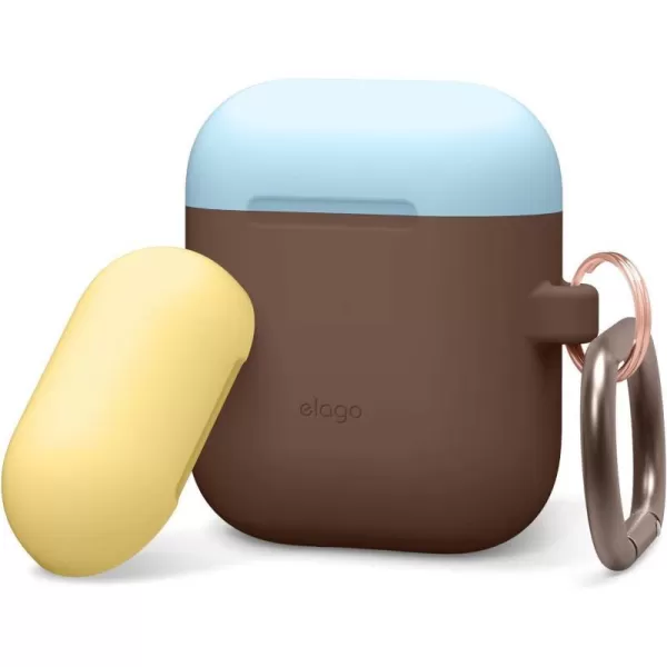 elago Duo Hang Case Compatible with Apple AirPods Case 1 amp 2 Carabiner Included Supports Wireless Charging 2 Color Caps  1Body Pastel Blue Lovely Pink  LavenderBODYDark Brown  TOPCreamy Yellow Pastel Blue