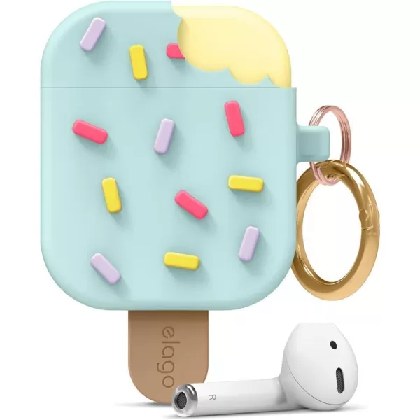 elago Ice Cream AirPods Case with Keychain Designed for Apple AirPods 1 amp 2 Shockproof Protective Skin Cute Accessories for Girls Kids Boys US Patent Registered BlueberryMint